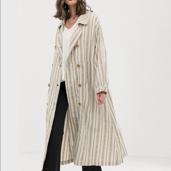 Free People Sweet Melody Natural Stripe Trench M size - Picture 4 of 7